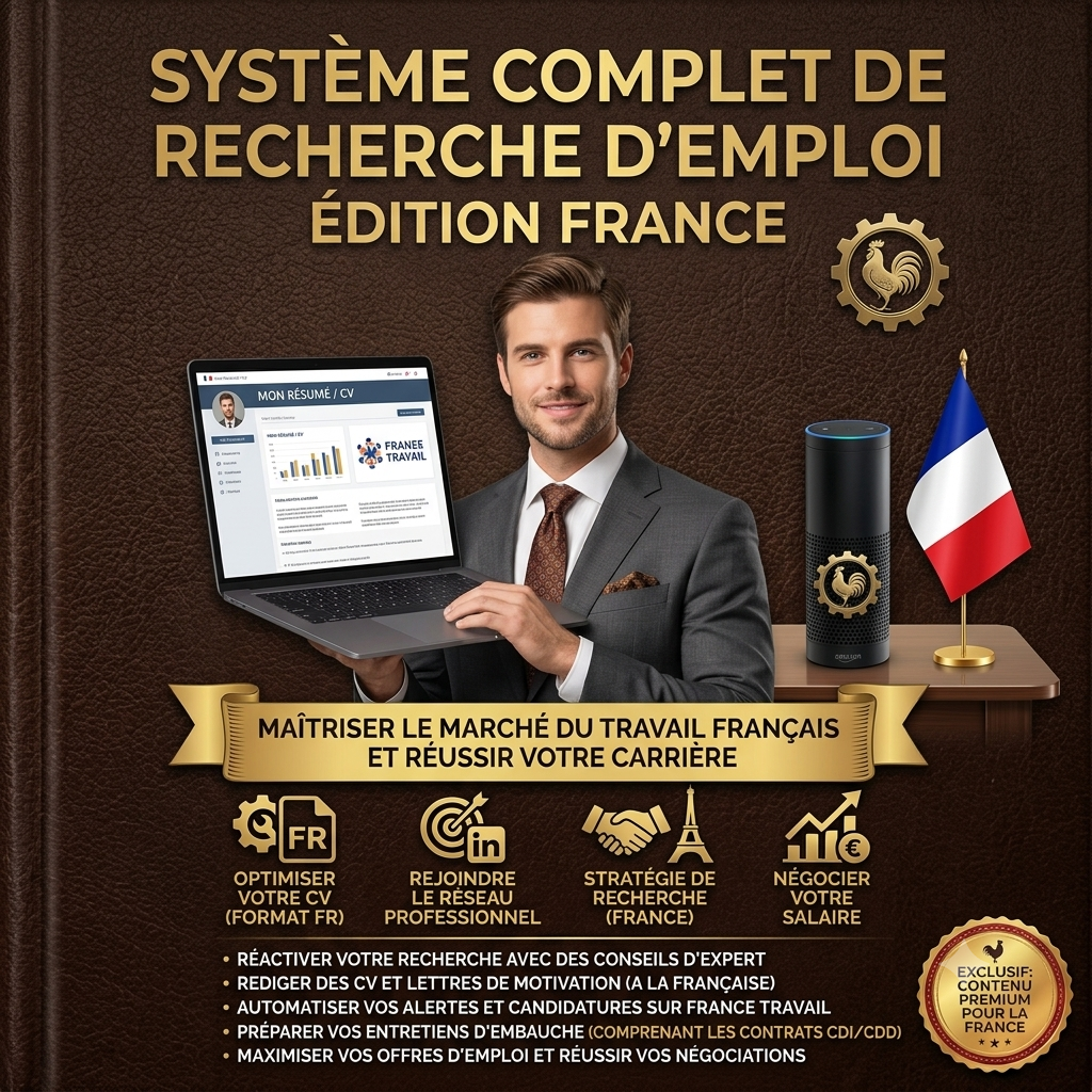 Édition France job search toolkit: application tracker on a laptop, CV document and interview preparation checklist