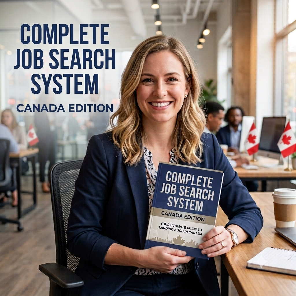 Canada Edition job search toolkit: application tracker on a laptop, resume document and interview preparation checklist